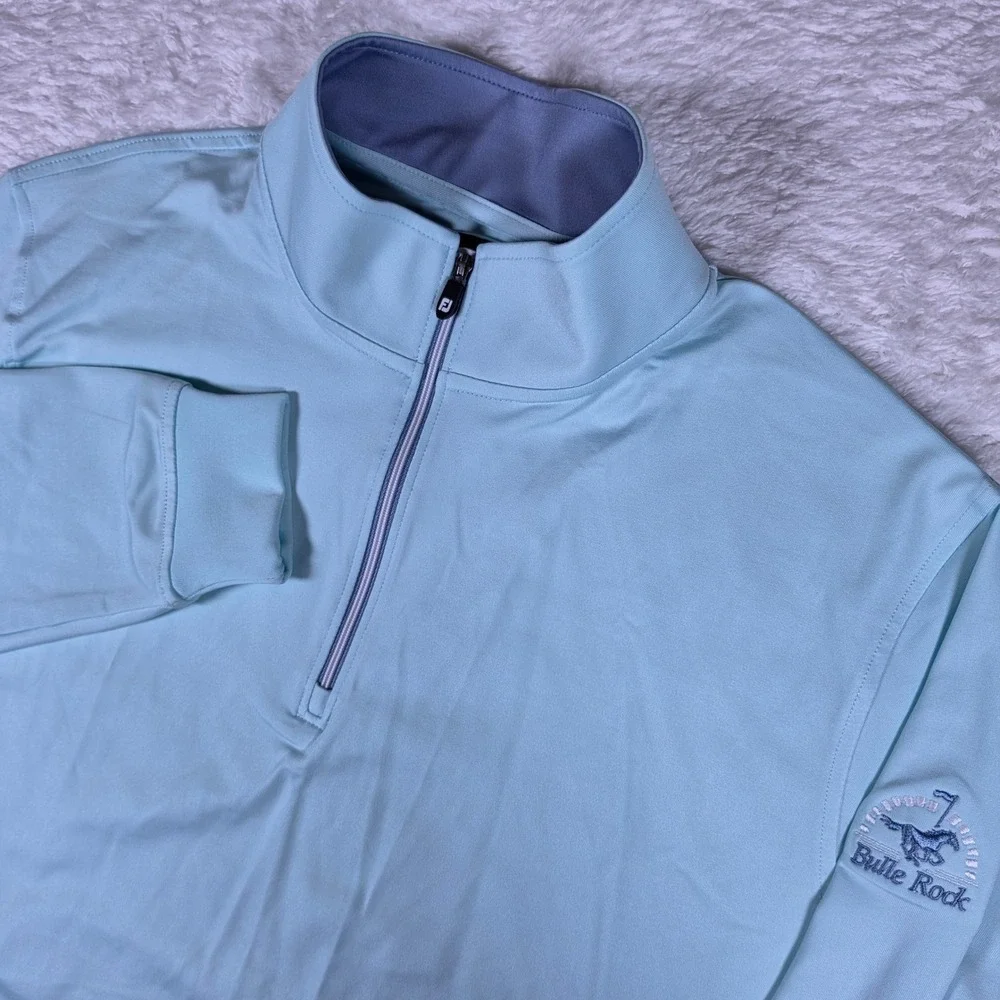 FootJoy 1/4 Zip Bulle Rock Mens M Light Blue Nylon Stretch L/S Pullover 28212